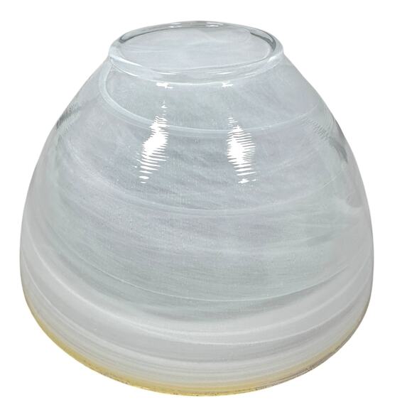 ArdaCam Art of Tabletop Turkish Glass Bowls 6" White Swirl Yellow Rim Lot of 2 - Picture 3 of 9